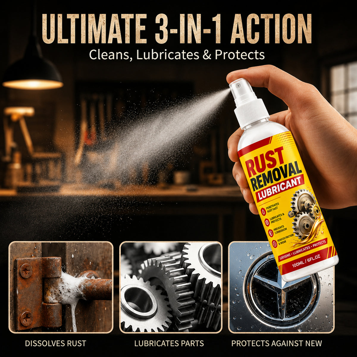 Three in one rust removal lubrication and protection