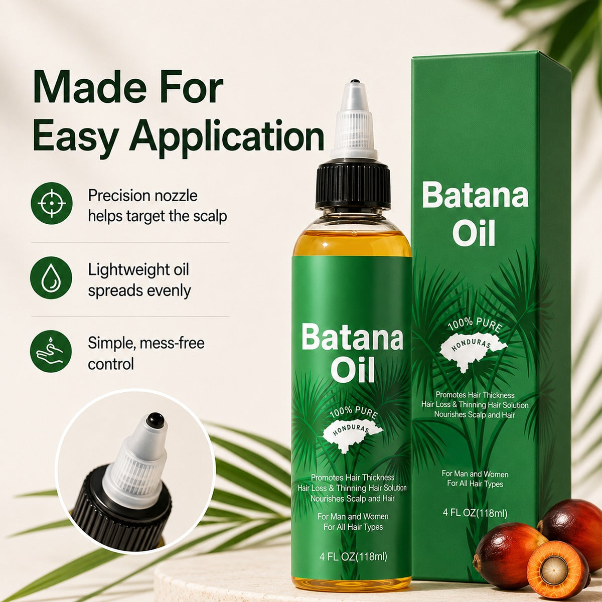 Natural Batana Oil from Honduras, Hair Care Oil for Frizz, Split Ends & Damaged Hair