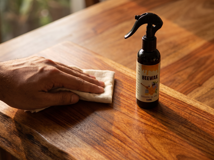 Buffing the wooden surface with a cloth