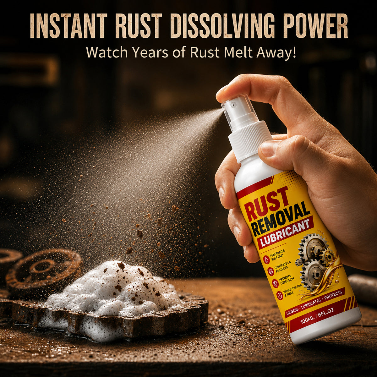 Spray penetrating a rusted metal component