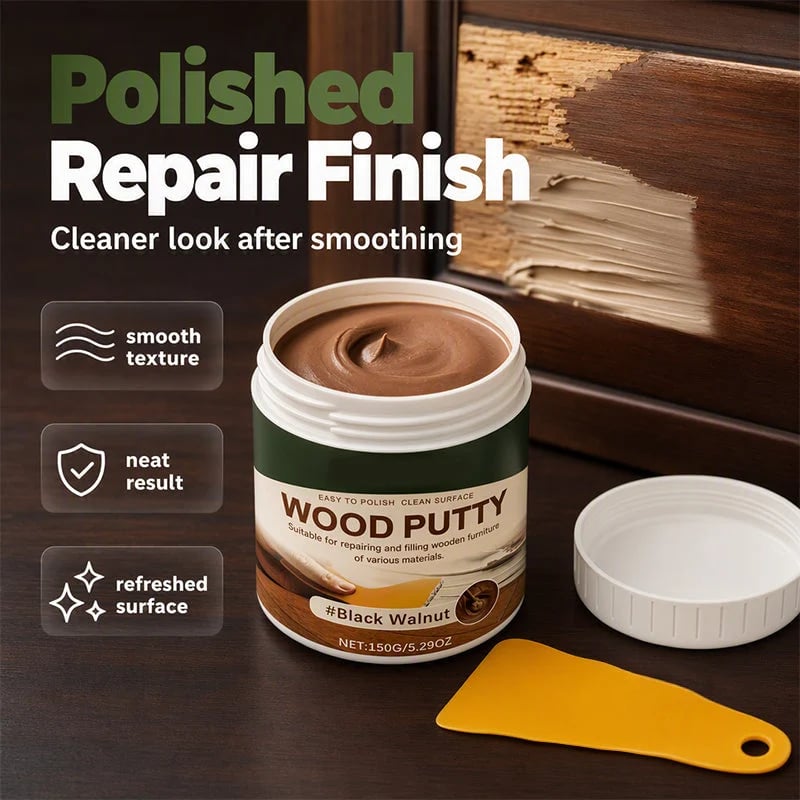 🚪Wood Repair Filler Putty-Fills Cracks & Chips, Smooths Surfaces, Blends with Dark Wood