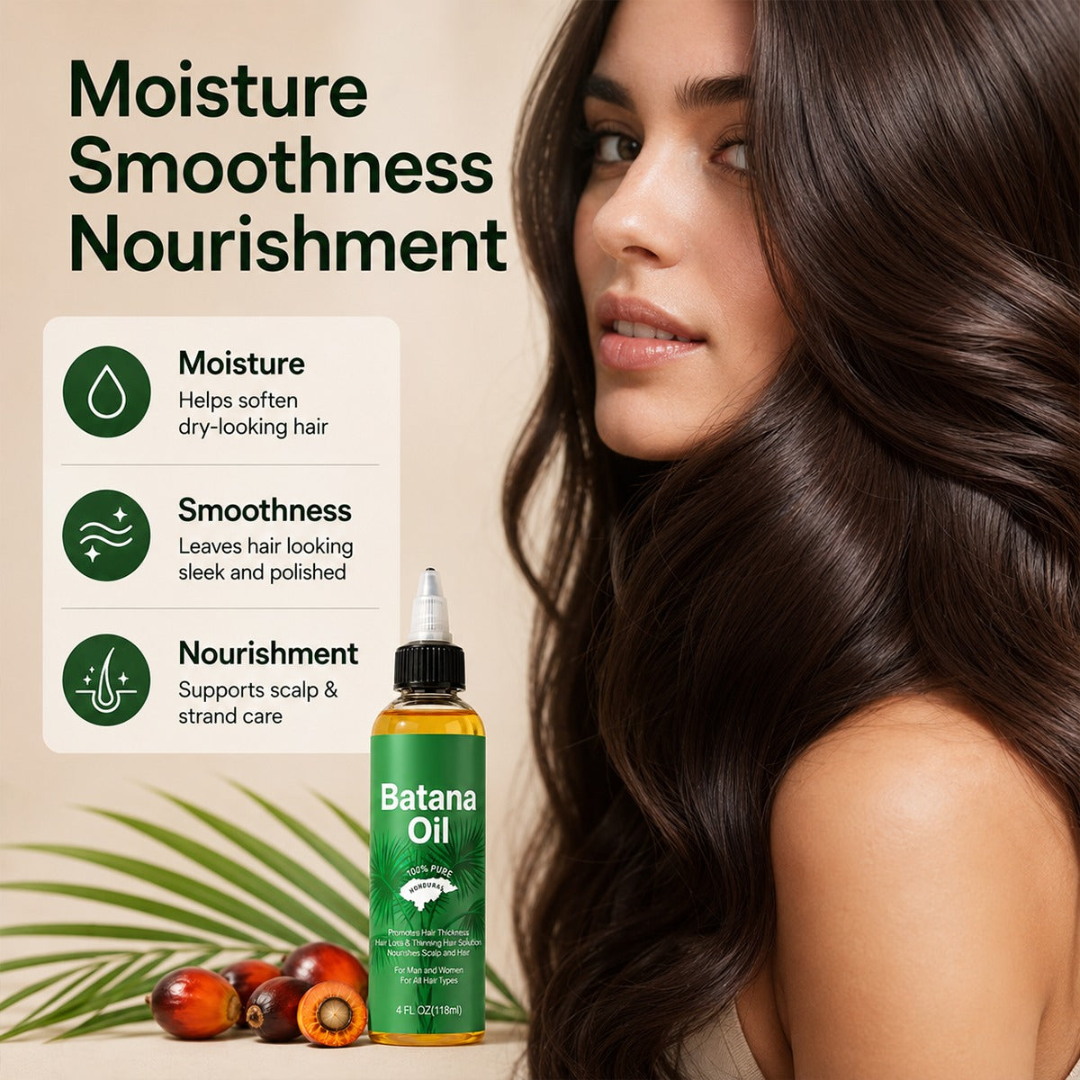Natural Batana Oil from Honduras, Hair Care Oil for Frizz, Split Ends & Damaged Hair