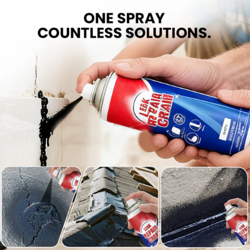 Sealant spray being applied to a wall crack, roof tile and pipe seam