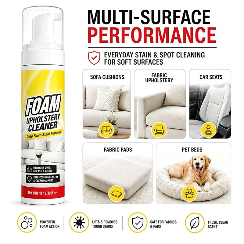 Original product graphic showing sofa cushions, fabric upholstery, car seats, fabric pads and pet beds