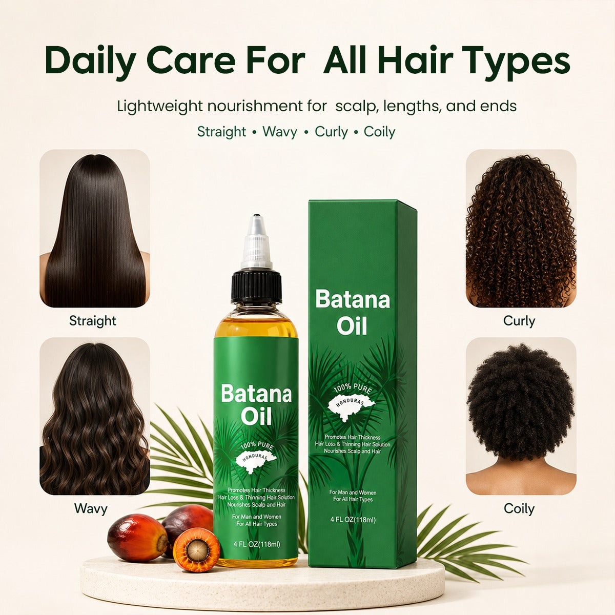 Natural Batana Oil from Honduras, Hair Care Oil for Frizz, Split Ends & Damaged Hair