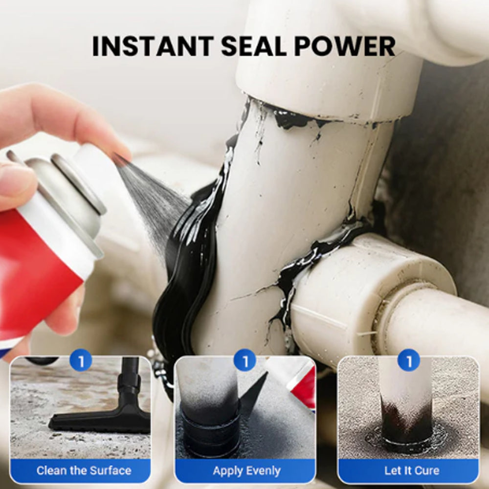 Waterproof sealant spray applied around a pipe joint