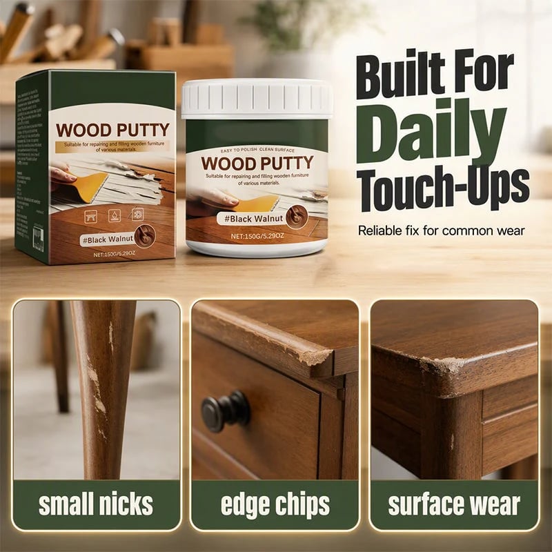 🚪Wood Repair Filler Putty-Fills Cracks & Chips, Smooths Surfaces, Blends with Dark Wood