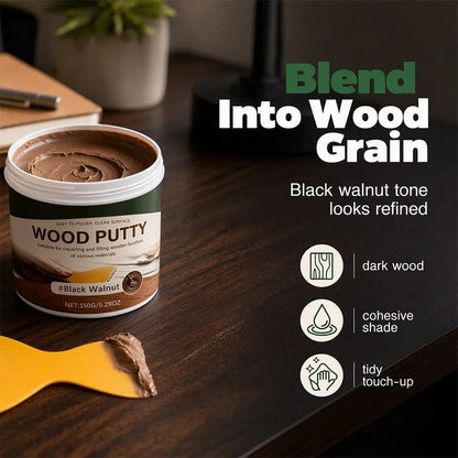 🚪Wood Repair Filler Putty-Fills Cracks & Chips, Smooths Surfaces, Blends with Dark Wood