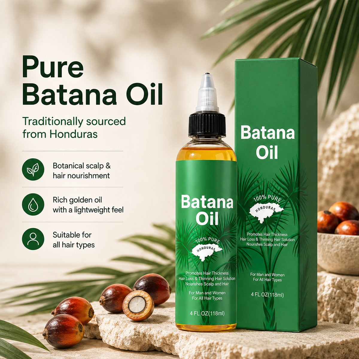 Natural Batana Oil from Honduras, Hair Care Oil for Frizz, Split Ends & Damaged Hair