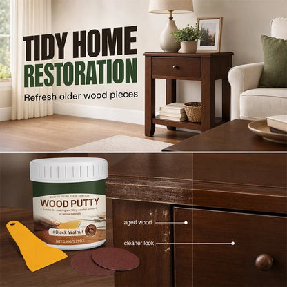 🚪Wood Repair Filler Putty-Fills Cracks & Chips, Smooths Surfaces, Blends with Dark Wood