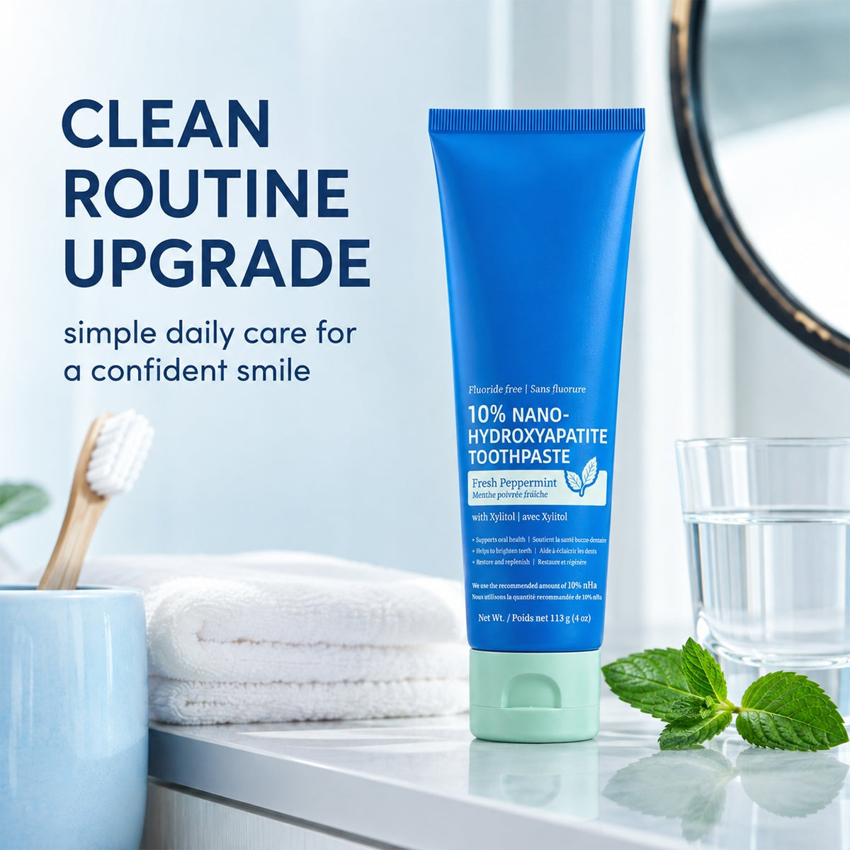 10% Nano-Hydroxyapatite toothpaste in a daily bathroom routine