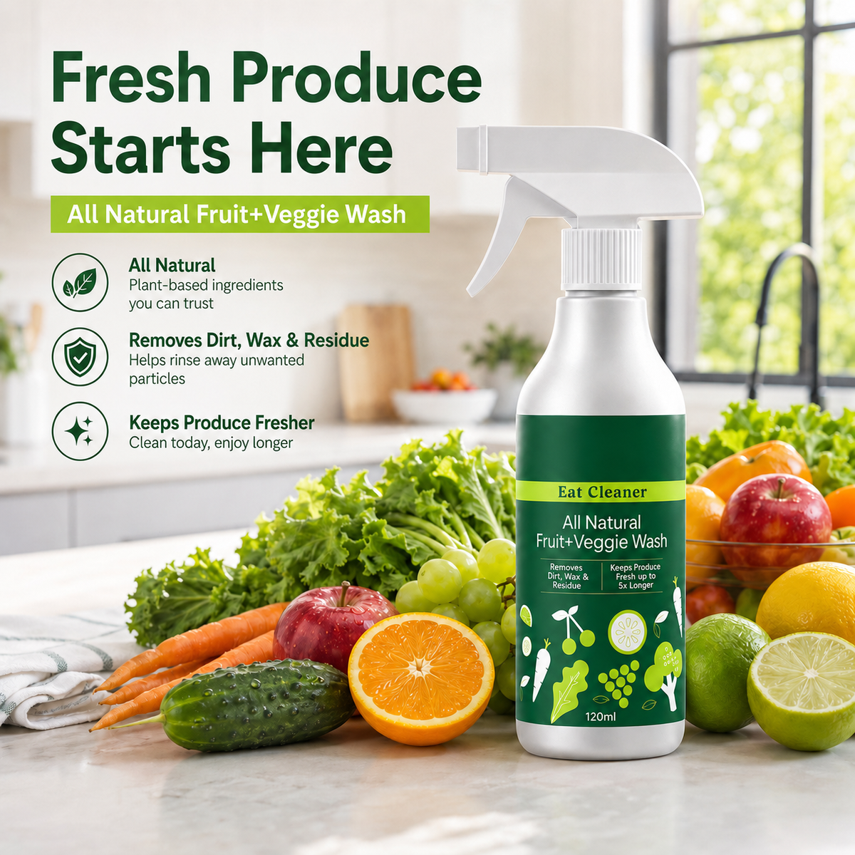 Fruit & Vegetable Wash Spray – Removes Pesticides & Wax Naturally