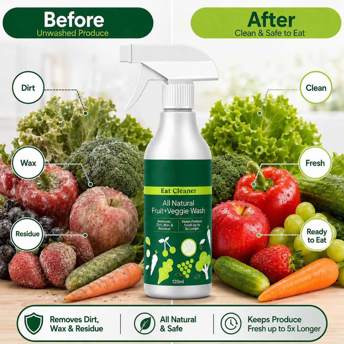 Fruit & Vegetable Wash Spray – Removes Pesticides & Wax Naturally