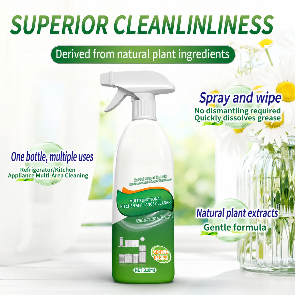 Multipurpose Household Foam Cleaner: Gentle, Surface-Safe, Stain-Removing, and Odor-Eliminating