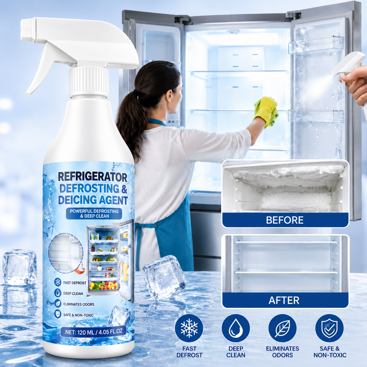 🧊 Buy 2 Get 1 Free | Defrosting Spray for Fridge Freezer 🎁 Includes Free Spatula