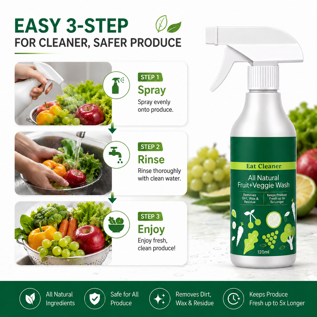 Fruit & Vegetable Wash Spray – Removes Pesticides & Wax Naturally