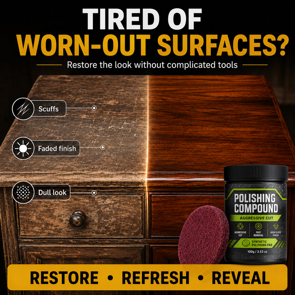 Before and after worn wood surface restoration