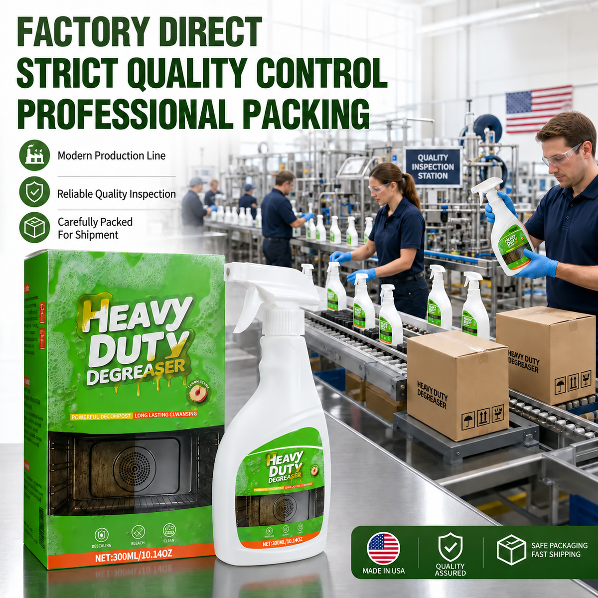 Powerful Active Spray Kitchen Cleaner—highly effective at removing grease and grime; a multi-purpose cleaner suitable for indoor stovetops, range hoods, ovens, and barbecue grills.