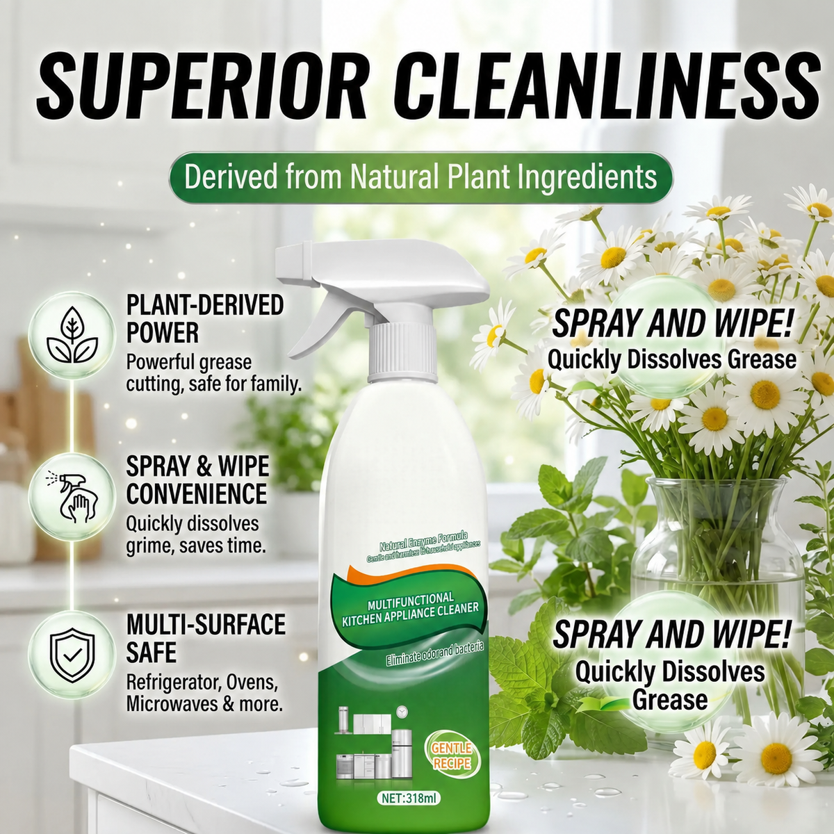 Multipurpose Household Foam Cleaner: Gentle, Surface-Safe, Stain-Removing, and Odor-Eliminating