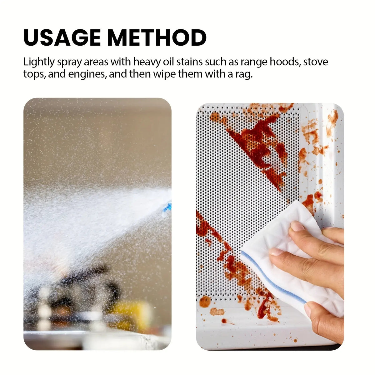 Spray degreaser onto grease and wipe the surface with a cloth